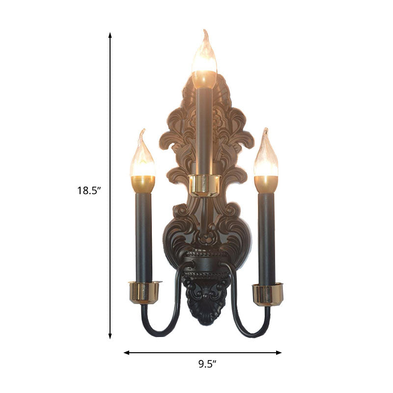 Rustic Black Metal Wall Sconce - 3 Bulb Candle Style Flush Mount Lighting For Living Room