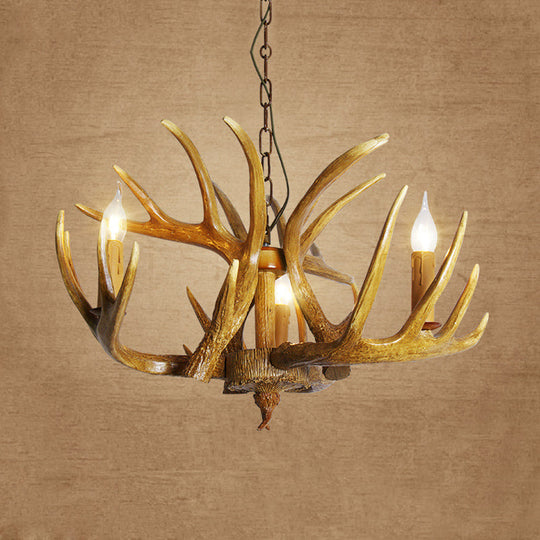 Traditional Resin Pendant Chandelier Antler Restaurant Light Kit (3/4/5 Bulbs Brown)