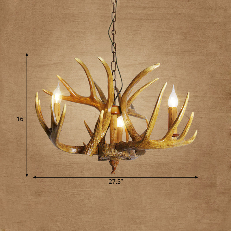 Traditional Resin Pendant Chandelier Antler Restaurant Light Kit (3/4/5 Bulbs Brown)