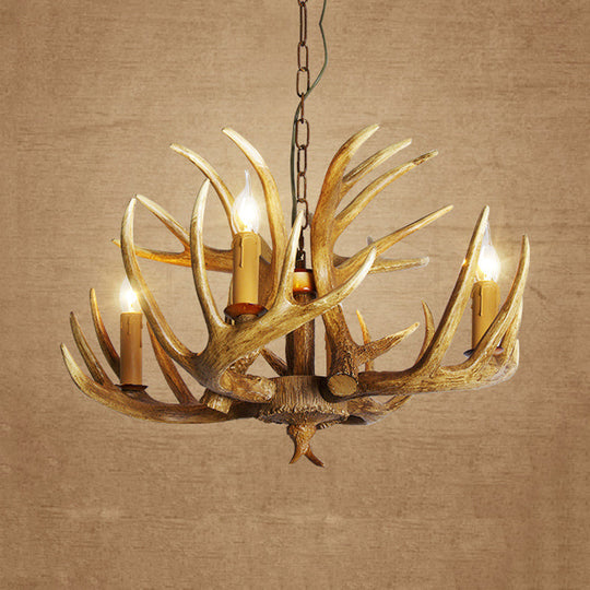 Traditional Resin Pendant Chandelier Antler Restaurant Light Kit (3/4/5 Bulbs Brown) 4 / Brown