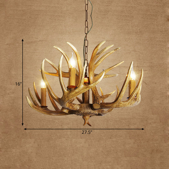 Traditional Resin Pendant Chandelier Antler Restaurant Light Kit (3/4/5 Bulbs Brown)