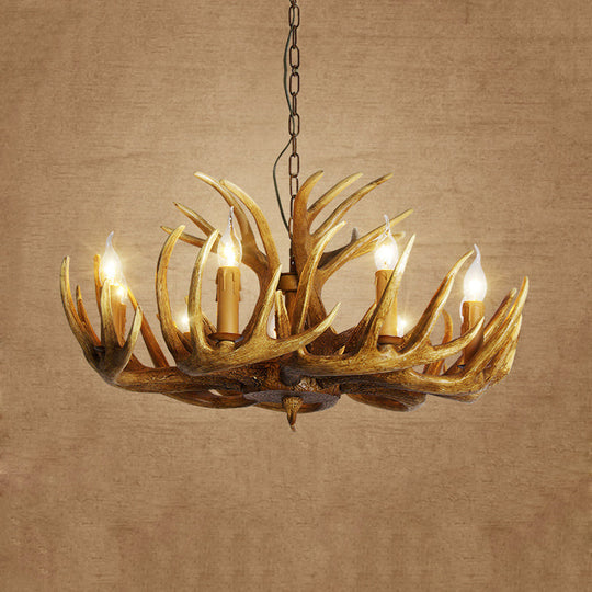 Traditional Resin Pendant Chandelier Antler Restaurant Light Kit (3/4/5 Bulbs Brown) 9 / Brown