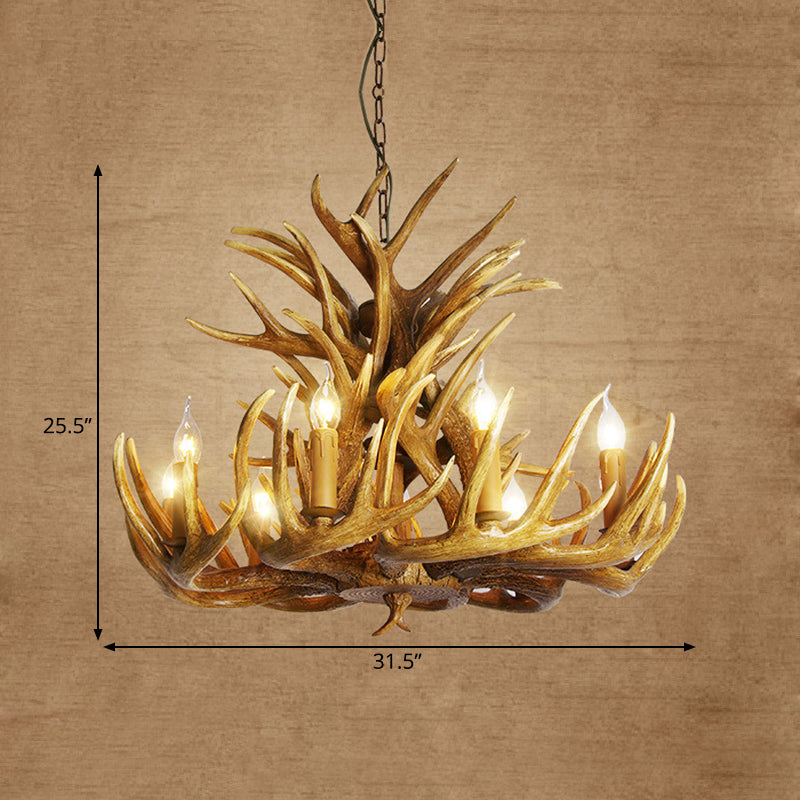 Rustic Deer Antler Chandelier - 21.5/25.5/27.5 Wide 9/12 Heads Resin Ceiling Light Brown Living Room