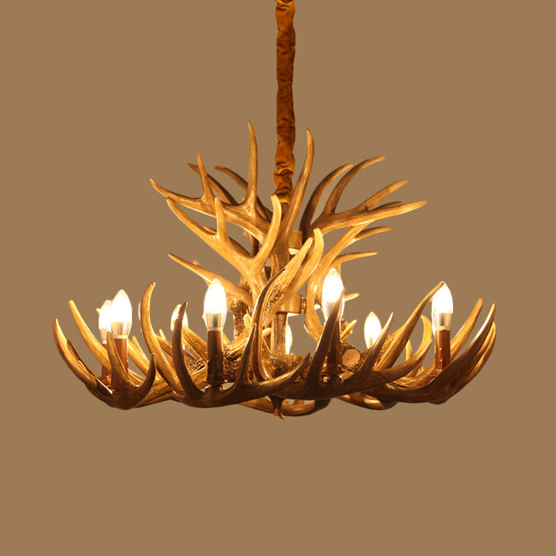 Rustic Deer Antler Chandelier - 21.5/25.5/27.5 Wide 9/12 Heads Resin Ceiling Light Brown Living Room