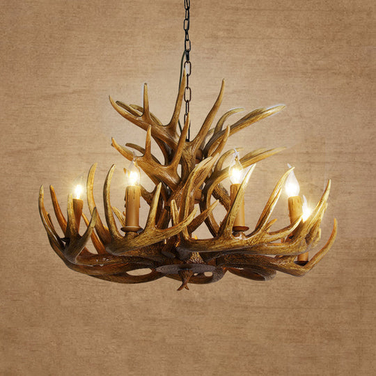 Rustic Deer Antler Chandelier - 21.5/25.5/27.5 Wide 9/12 Heads Resin Ceiling Light Brown Living Room