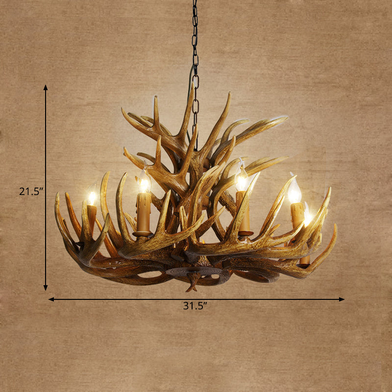 Rustic Deer Antler Chandelier - 21.5/25.5/27.5 Wide 9/12 Heads Resin Ceiling Light Brown Living Room