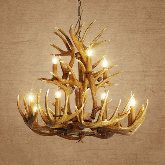 Rustic Deer Antler Chandelier - 21.5/25.5/27.5 Wide 9/12 Heads Resin Ceiling Light Brown Living Room