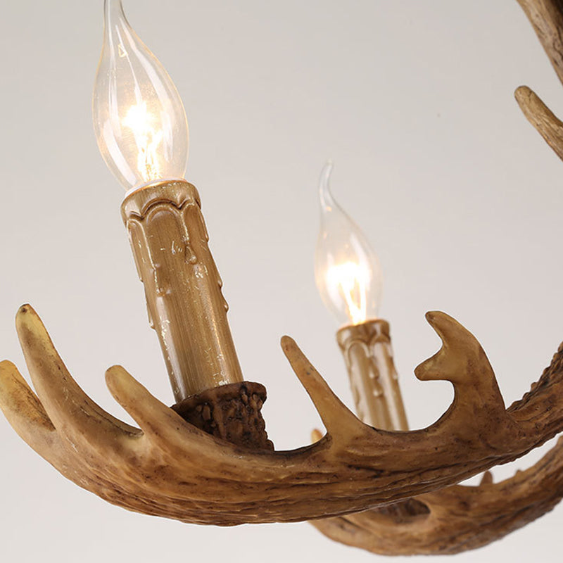 Rustic Deer Antler Resin Pendant Chandelier - 12 Bulbs Brown