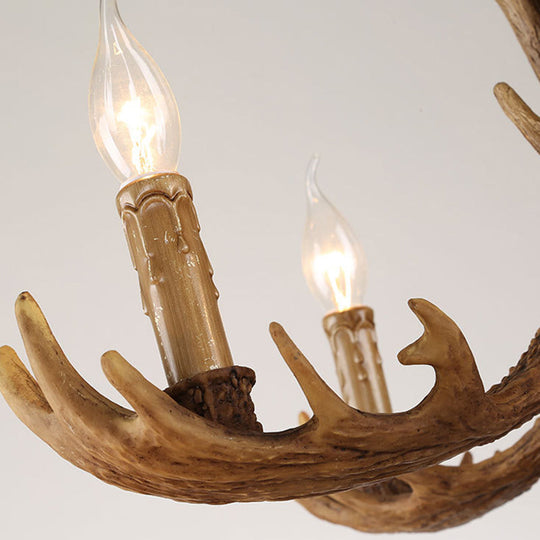 Rustic Deer Antler Resin Pendant Chandelier - 12 Bulbs Brown