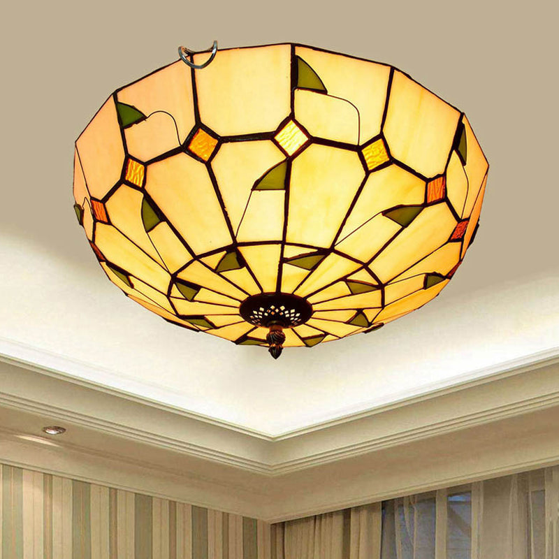 12"/16" White Dome Tiffany Ceiling Lamp - Multicolored Stained Glass, 2/3 Bulbs, Flush Mount Lighting