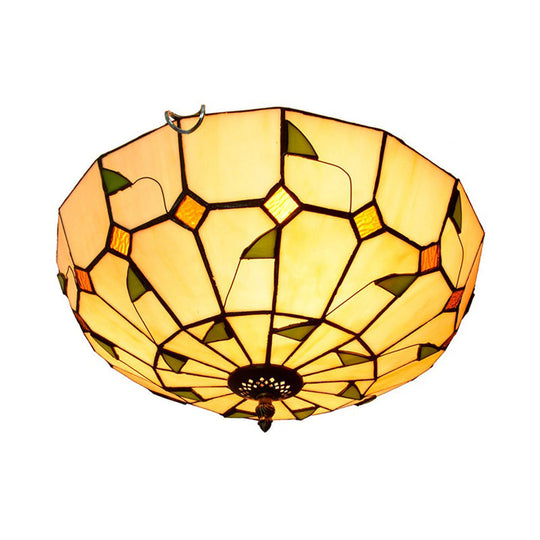 12/16 White Dome Tiffany Ceiling Lamp - Multicolored Stained Glass 2/3 Bulbs Flush Mount Lighting