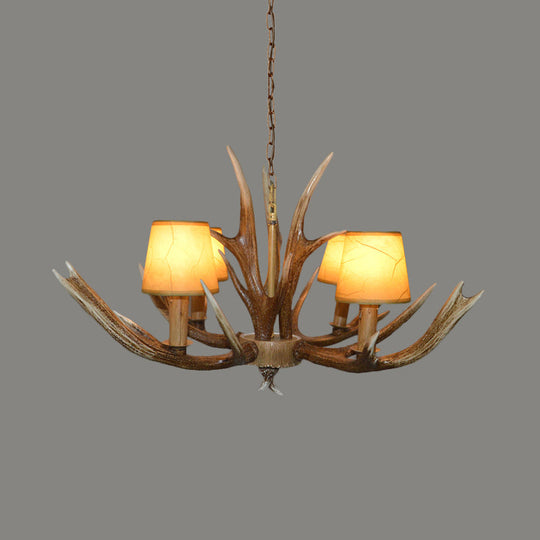 Brown Resin Branch Chandelier With Fabric Cone Shade - Traditional Pendant Light (4/6/8 Bulbs) 4 /