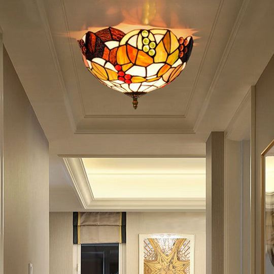 Tiffany Stained Glass Flush Mount Lighting - Handcrafted Bowl Design with 2/3 Bulb Options