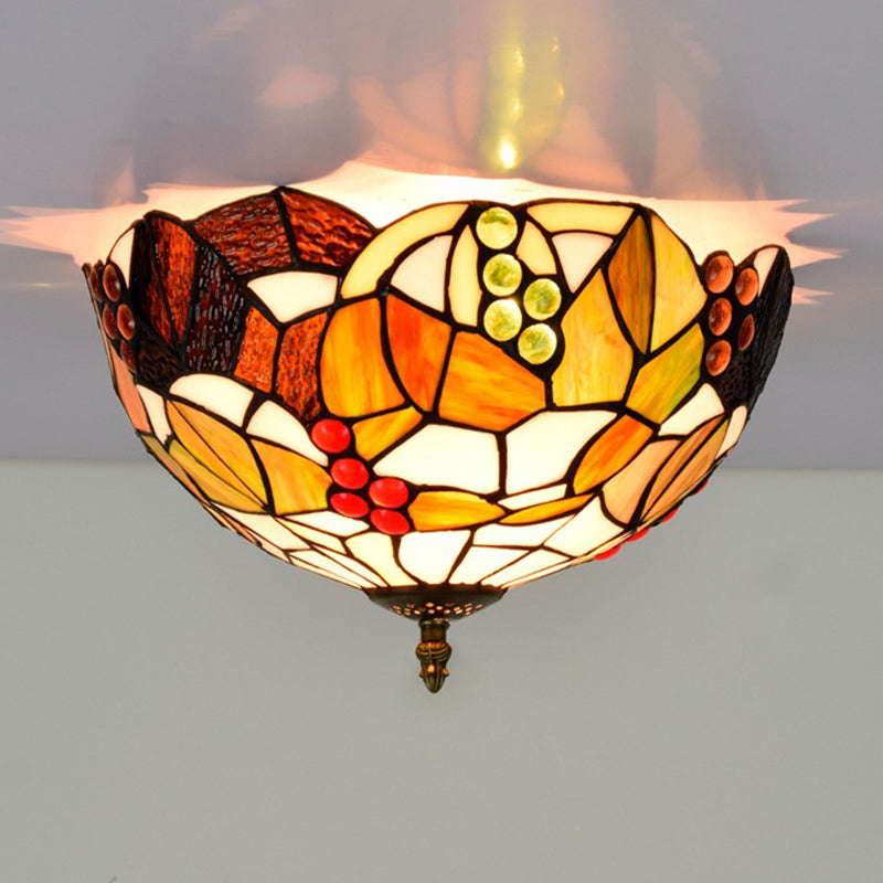 Tiffany Stained Glass Flush Mount Lighting - Handcrafted Bowl Design with 2/3 Bulb Options