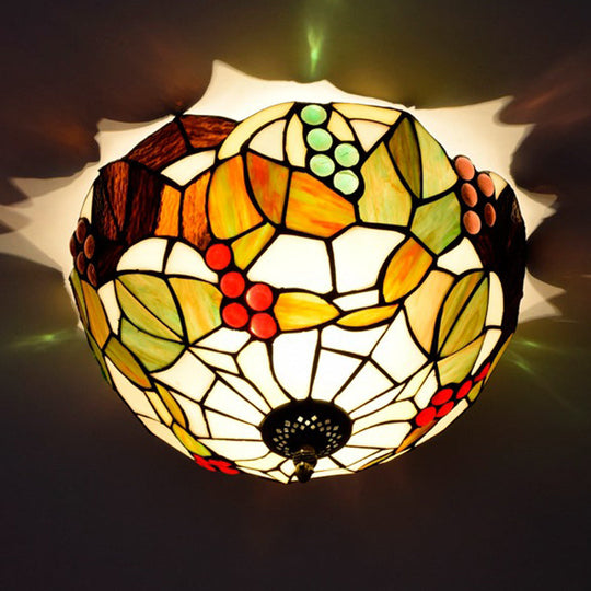 Tiffany Stained Glass Flush Mount Lighting - Handcrafted Bowl Design with 2/3 Bulb Options