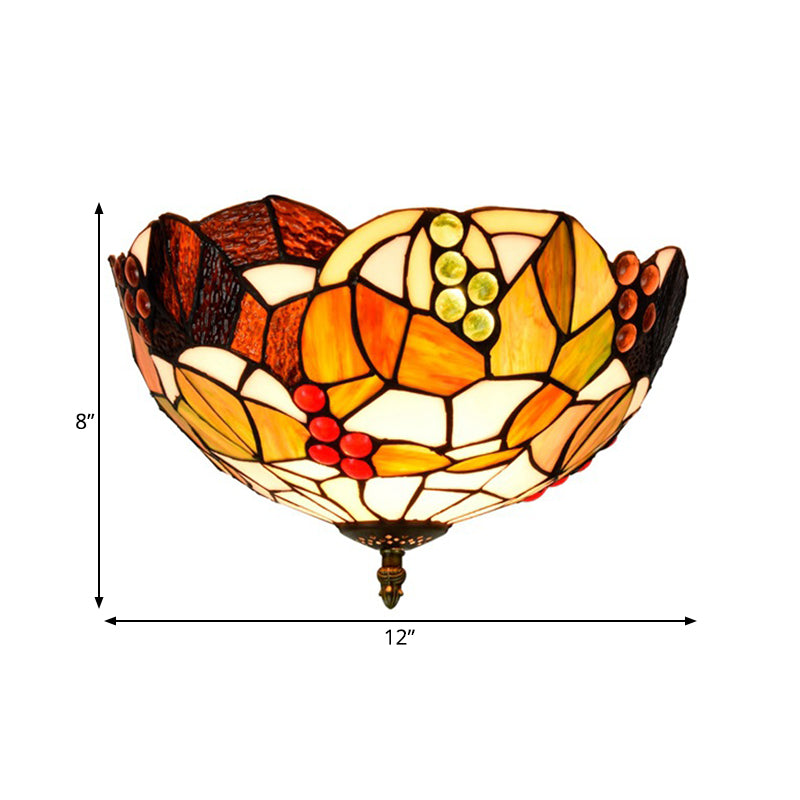 Tiffany Stained Glass Flush Mount Lighting - Handcrafted Bowl Design with 2/3 Bulb Options