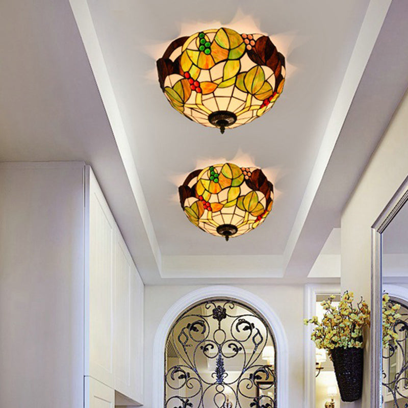 Tiffany Stained Glass Flush Mount Lighting - Handcrafted Bowl Design with 2/3 Bulb Options