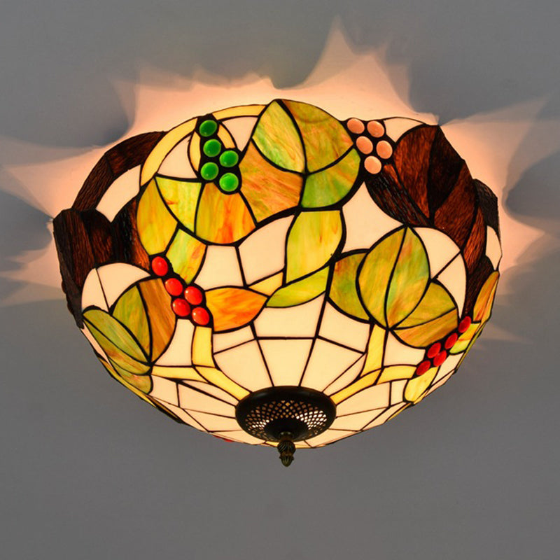 Tiffany Stained Glass Flush Mount Lighting - Handcrafted Bowl Design with 2/3 Bulb Options