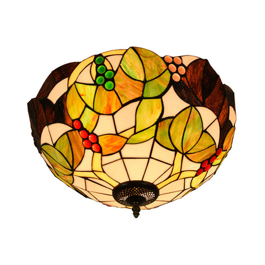 Tiffany Stained Glass Flush Mount Lighting - Handcrafted Bowl Design with 2/3 Bulb Options