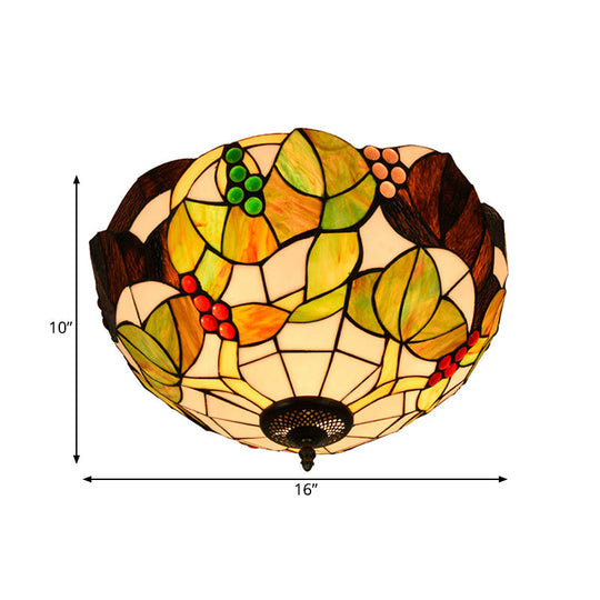 Tiffany Stained Glass Flush Mount Lighting - Handcrafted Bowl Design with 2/3 Bulb Options