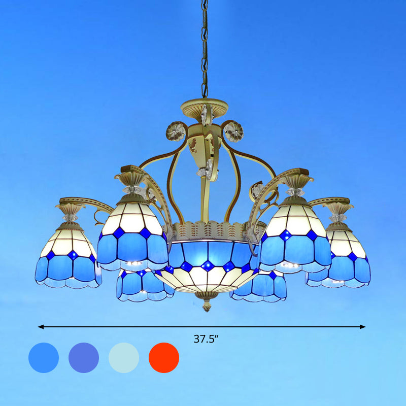 Tiffany Style Cut Glass Chandelier Pendant Light Kit - Domed 31.5/37.5 Wide 8/11 Lights