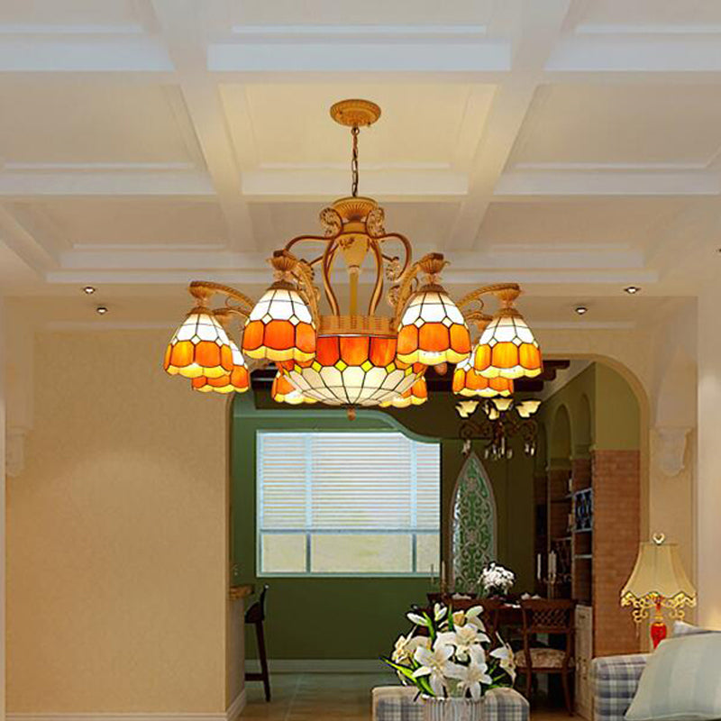 Tiffany Style Cut Glass Chandelier Pendant Light Kit - Domed 31.5/37.5 Wide 8/11 Lights