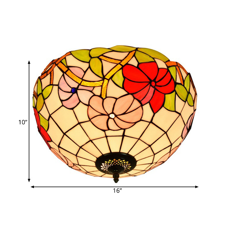 Peony Ceiling Light - Tiffany Bronze Stained Glass Flush Mount Fixture for Bedroom