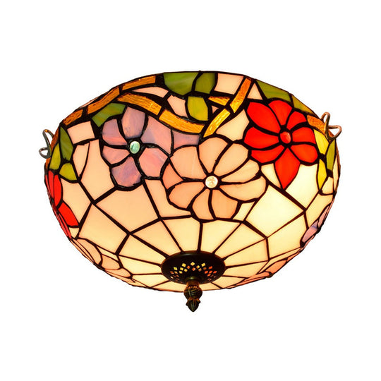 Peony Ceiling Light - Tiffany Bronze Stained Glass Flush Mount Fixture for Bedroom