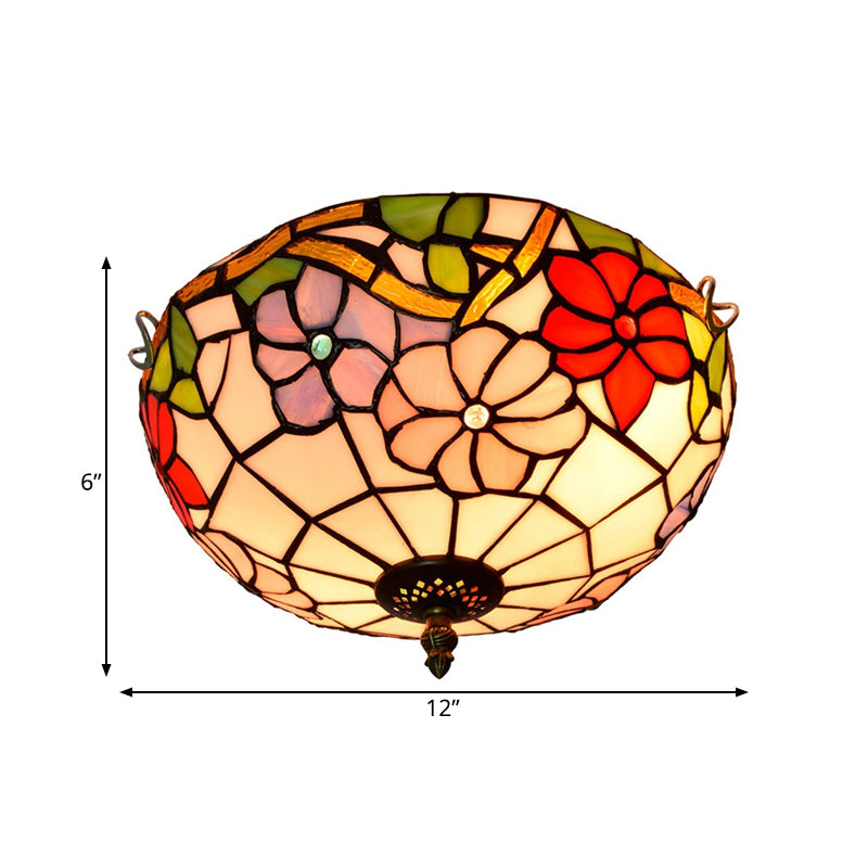 Peony Ceiling Light - Tiffany Bronze Stained Glass Flush Mount Fixture for Bedroom