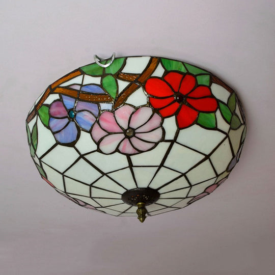 Peony Ceiling Light - Tiffany Bronze Stained Glass Flush Mount Fixture for Bedroom