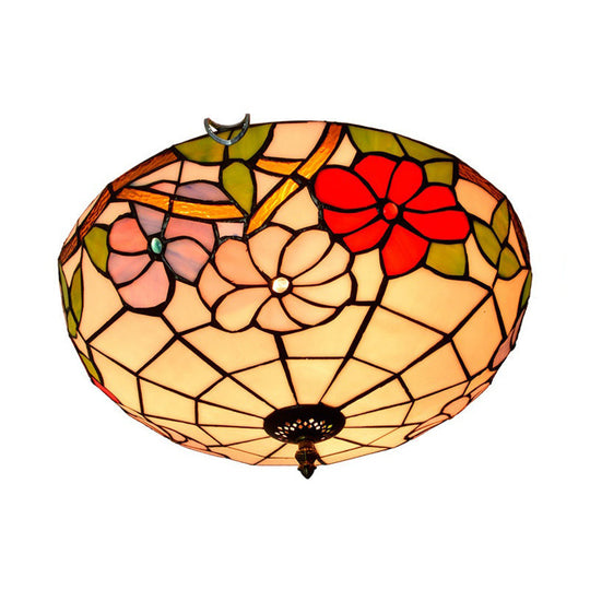 Peony Ceiling Light - Tiffany Bronze Stained Glass Flush Mount Fixture for Bedroom