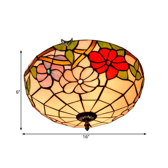 Peony Ceiling Light - Tiffany Bronze Stained Glass Flush Mount Fixture for Bedroom