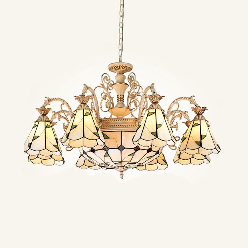 Baroque Conical Chandelier - 9/11 Lights - Cut Glass with White & Gold Finish