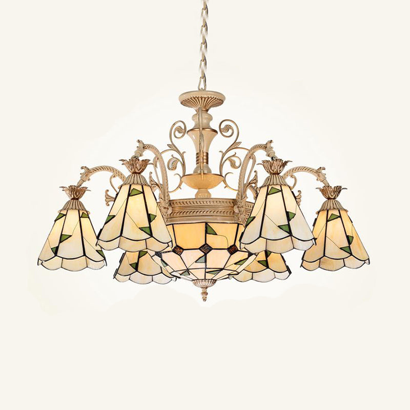 Baroque Conical Chandelier - 9/11 Lights - Cut Glass with White & Gold Finish