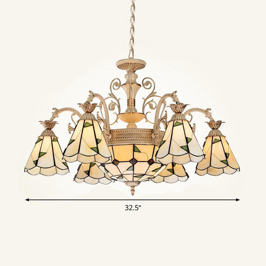 Baroque Conical Chandelier - 9/11 Lights - Cut Glass with White & Gold Finish