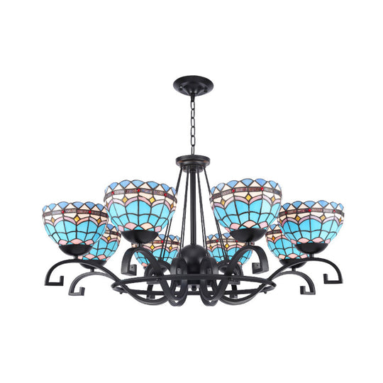 Dome Hanging Chandelier with Blue and Clear Glass Baroque Design - 3/6/8 Lights, Perfect for Living Room Décor - Sizes: 25"/29"/36.5