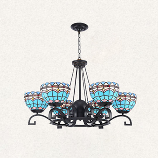 Dome Hanging Chandelier with Blue and Clear Glass Baroque Design - 3/6/8 Lights, Perfect for Living Room Décor - Sizes: 25"/29"/36.5