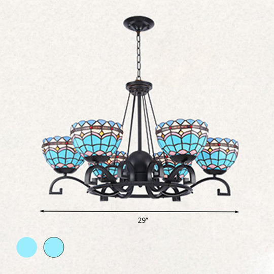 Dome Hanging Chandelier with Blue and Clear Glass Baroque Design - 3/6/8 Lights, Perfect for Living Room Décor - Sizes: 25"/29"/36.5