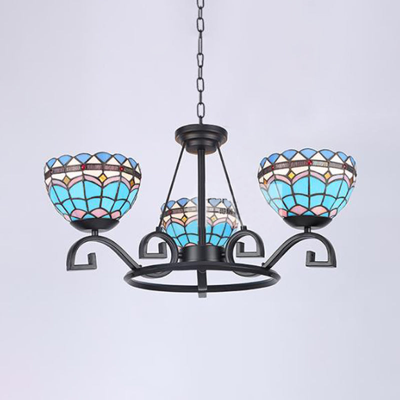 Dome Hanging Chandelier with Blue and Clear Glass Baroque Design - 3/6/8 Lights, Perfect for Living Room Décor - Sizes: 25"/29"/36.5