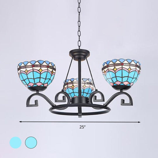 Dome Hanging Chandelier with Blue and Clear Glass Baroque Design - 3/6/8 Lights, Perfect for Living Room Décor - Sizes: 25"/29"/36.5