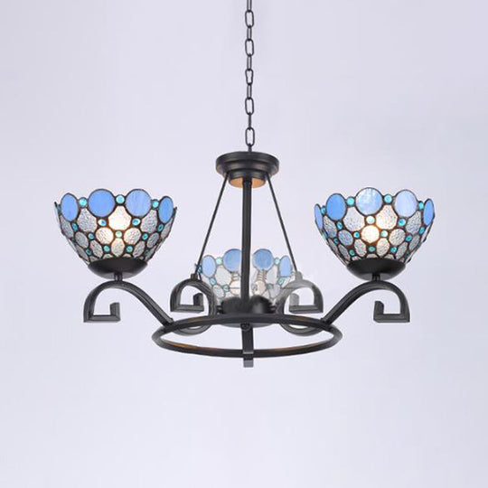 Dome Hanging Chandelier with Blue and Clear Glass Baroque Design - 3/6/8 Lights, Perfect for Living Room Décor - Sizes: 25"/29"/36.5