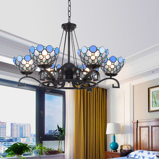 Dome Hanging Chandelier - Blue/Blue And Clear Glass Baroque Ceiling Pendant 3/6/8 Lights Perfect For