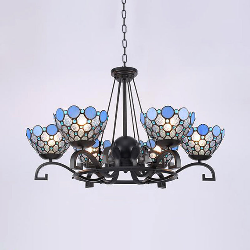 Dome Hanging Chandelier with Blue and Clear Glass Baroque Design - 3/6/8 Lights, Perfect for Living Room Décor - Sizes: 25"/29"/36.5