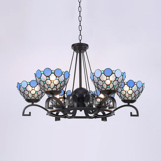 Dome Hanging Chandelier - Blue/Blue And Clear Glass Baroque Ceiling Pendant 3/6/8 Lights Perfect For