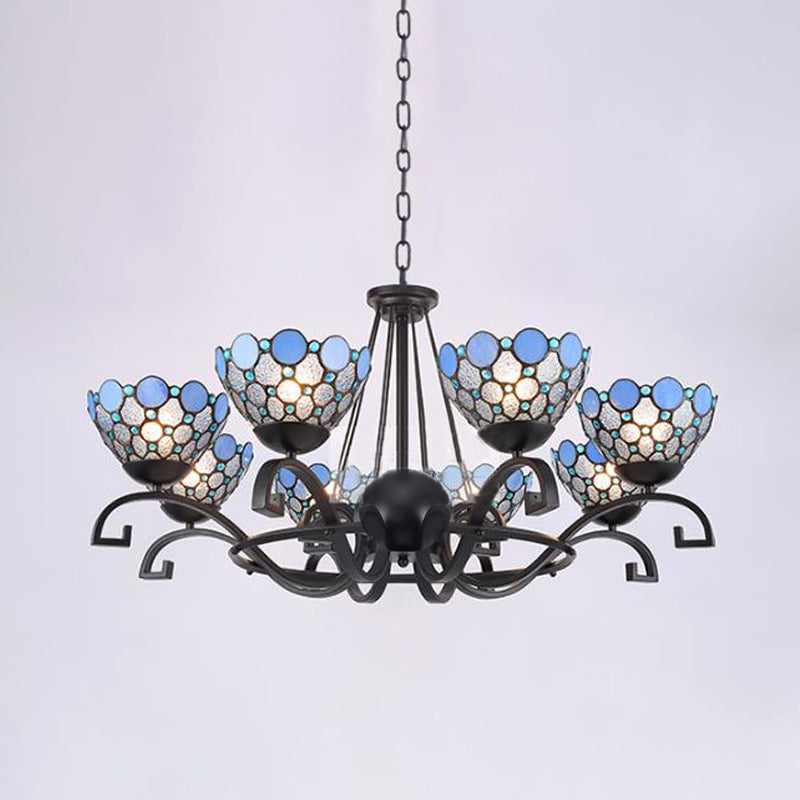 Dome Hanging Chandelier with Blue and Clear Glass Baroque Design - 3/6/8 Lights, Perfect for Living Room Décor - Sizes: 25"/29"/36.5