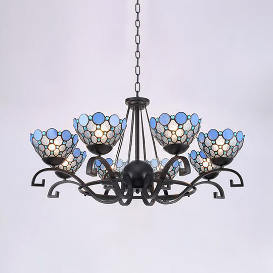 Dome Hanging Chandelier with Blue and Clear Glass Baroque Design - 3/6/8 Lights, Perfect for Living Room Décor - Sizes: 25"/29"/36.5