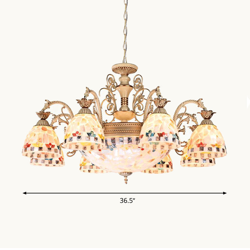 White and Gold Stained Glass Mosaic Chandelier - Tiffany Style - 9/11 Lights Hanging Lamp Kit