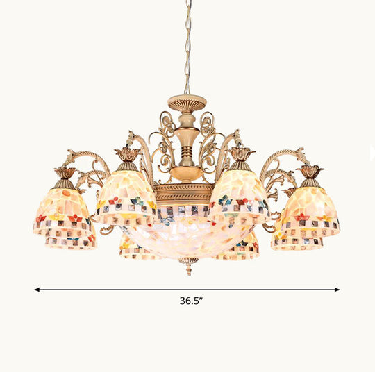 White and Gold Stained Glass Mosaic Chandelier - Tiffany Style - 9/11 Lights Hanging Lamp Kit