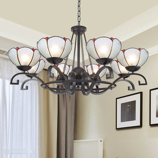 Glamorous Tiffany Chandelier with Frosted Glass Suspension and Multiple Sizes: 3, 6, or 8 Lights in Black (25" - 36.5" W)