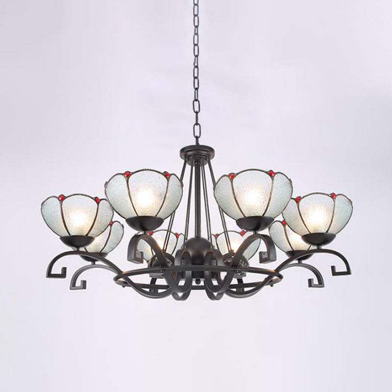 Glamorous Tiffany Chandelier with Frosted Glass Suspension and Multiple Sizes: 3, 6, or 8 Lights in Black (25" - 36.5" W)